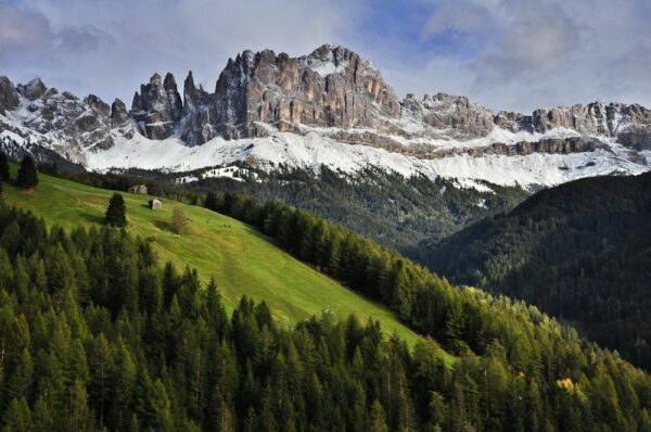 Alm vor Rosengartenmassiv, Tiers, Südtirol, Italien