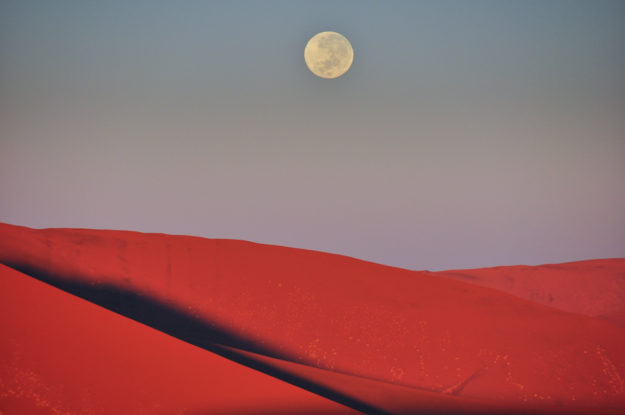 Mondaufgang im Sossusvlei, Namib-Naukluft-Nationalpark, Namibia
