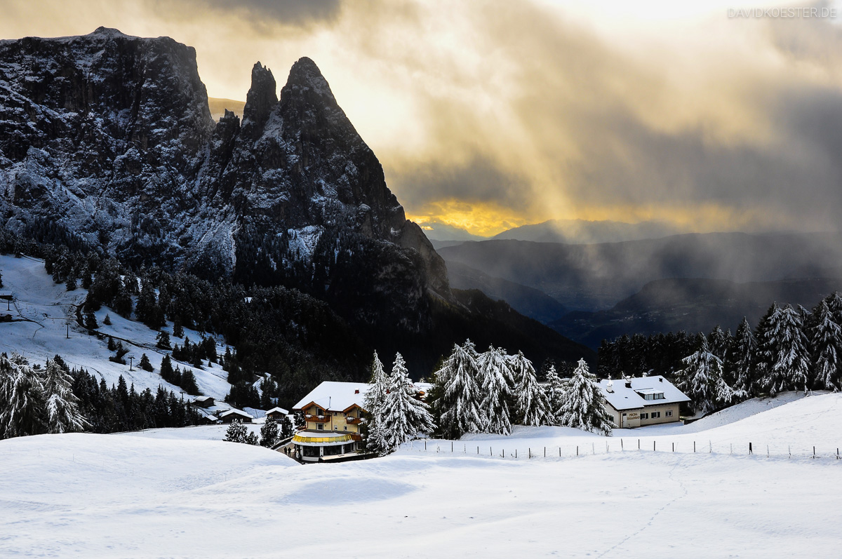 Südtirol Landschaftsfotograf der Seiser - Dolomiten Alm Schlern, Winter - mit auf Köster David