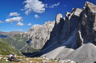 Wanderpause, Sextner Dolomiten, Südtirol, Italien