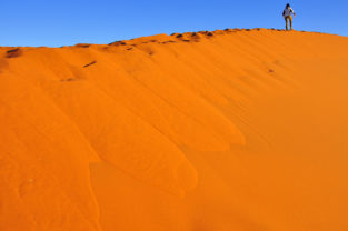 Klettern auf Sanddünen im Sossusvlei, Namibia