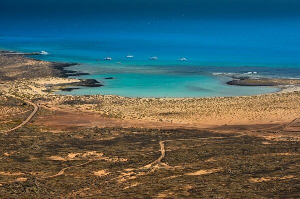 Vulkaninsel Isla de la Lobos, Blick vom Krater Montaña La Caldera, Fuerteventura