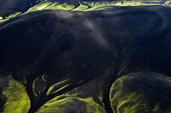 Neonfarbene Berge, Fjallabak, Luftbild, Island