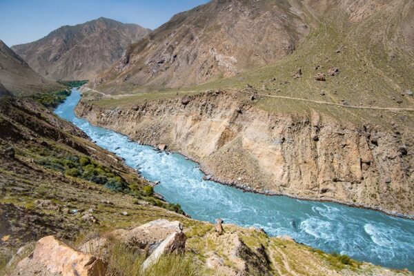 Flusstal, Pamir, Tadschikistan und Afghanistan