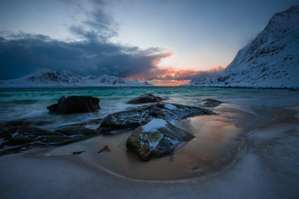 Strand Haukland Beach, Vestvågøy, Lofoten, Norwegen