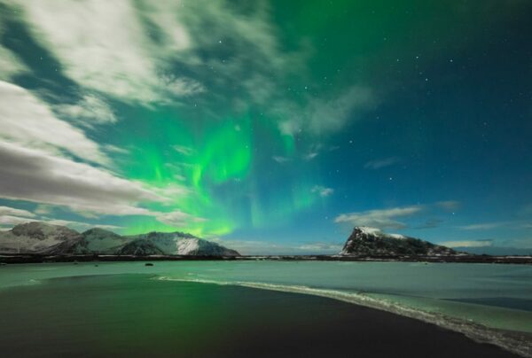 Lofoten | Polarlichter über See, Vestvågøy | Norwegen, Winter, Polarlichter, Nordlichter, Landschaftsfotografie, Bilder, Fotos, Landschaften