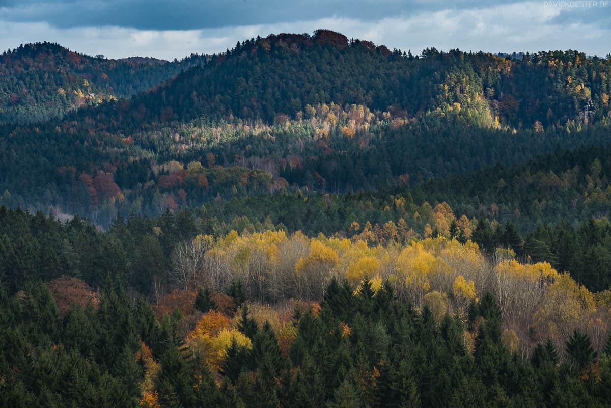 Herbstlicher Blick vom Kuhstall, Kirnitzschtal, Elbsandsteingebirge, Sächsische Schweiz, Sachsen