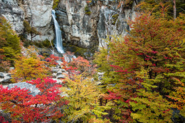 Patagonien: Wasserfall Salto de Chorillo im Herbst, Los Glaciares, El Chalten, Argentinien