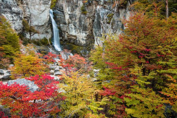 Patagonien: Wasserfall Salto de Chorillo im Herbst, Los Glaciares, El Chalten, Argentinien