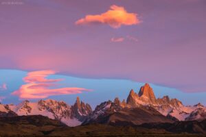 Patagonien: Gipfelensemble des Los Glaciares Nationalpark mit Cerro Torre und Fitz Roy, El Chalten, Argentinien