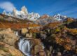 Wasserfall und Fitz Roy bei Vollmond, Patagonien, Argentinien
