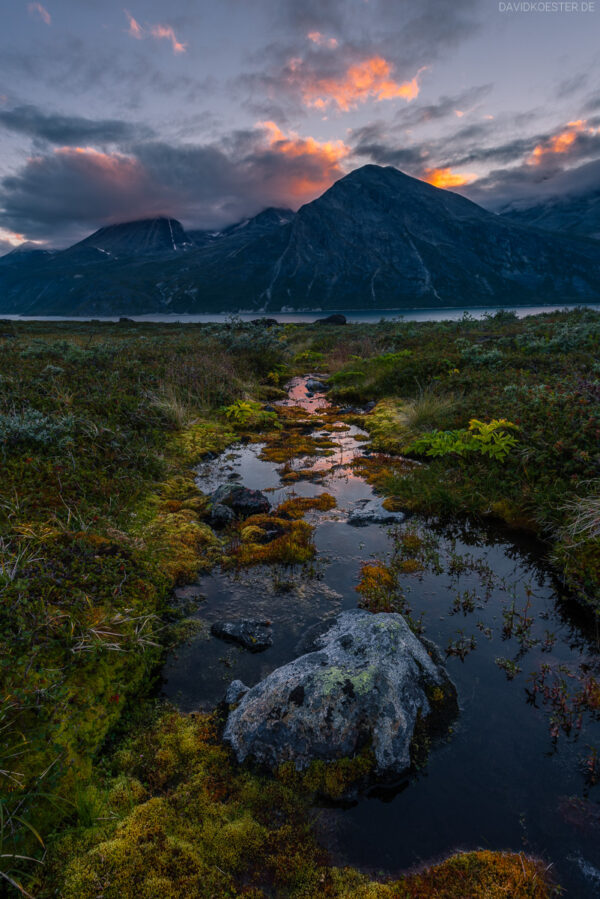 Grönland - Sonnenuntergang über Fjord