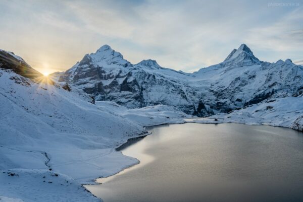 Schweiz - Winterlicher Bachalpsee mit Finsteraarhorn, Schreckhorn und Wetterhorn