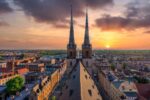 Halle Bilder - Marktkirche bei Sonnenuntergang von den Hausmannstürmen