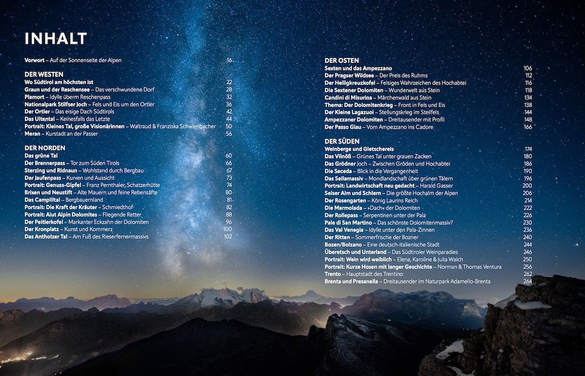 Bildband Südtirol Dolomiten Inhaltsverzeichnis